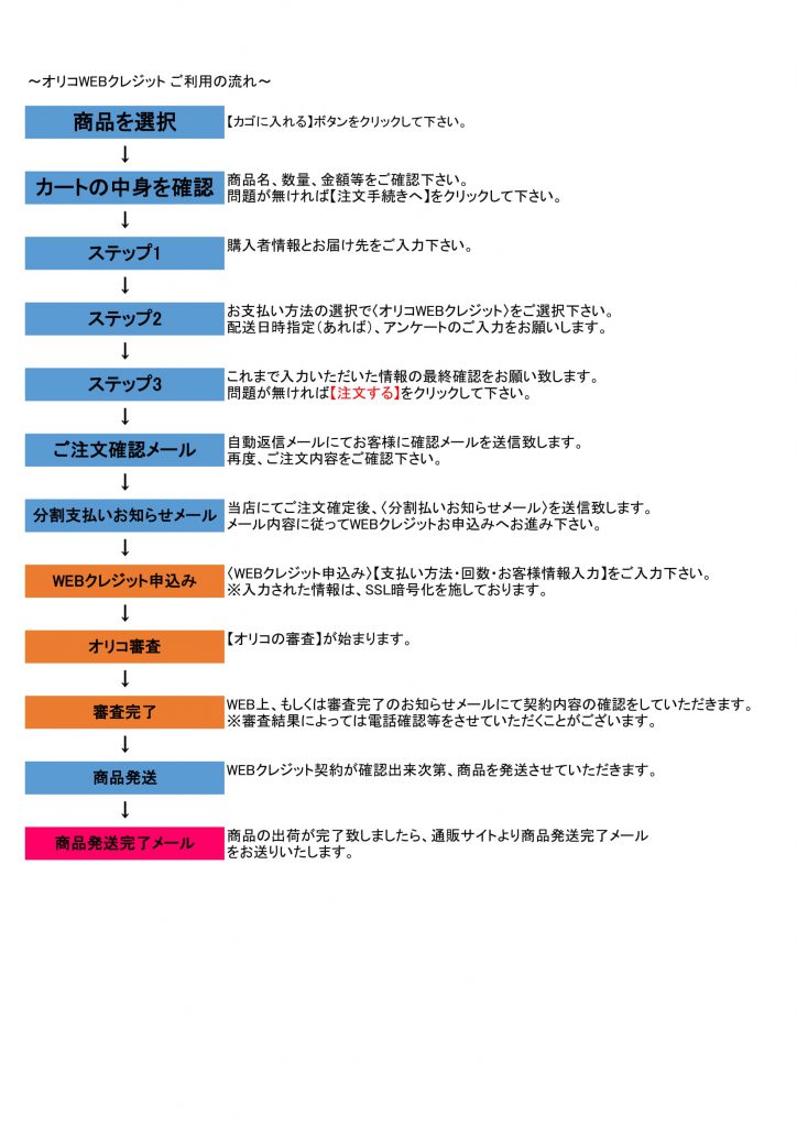 オリコwebクレジット メール便 ご利用の流れ ステラファイブ 花魁 公式オンラインショップ